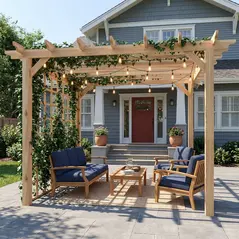 Outsunny 3 x 3 m Wooden Pergola Kit, Garden Pergola Gazebo Arch with Trellis for Climbing Vines, Flowers, Nature Wood Finish - 9