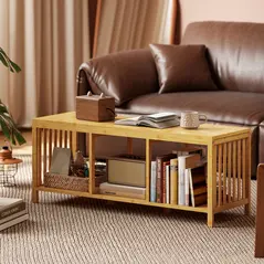 HOMCOM Bamboo Shoe Bench, Entryway Storage Bench with Padded Cushion and Open Shelf, Natural Wood Finish - 9