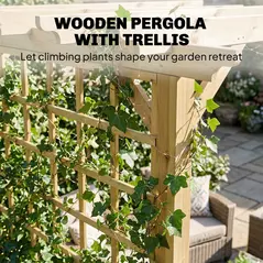 Outsunny 3 x 3 m Wooden Pergola Kit, Garden Pergola Gazebo Arch with Trellis for Climbing Vines, Flowers, Nature Wood Finish - 4