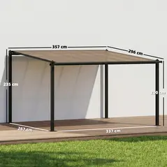Outsunny 3.6 x 3 m Lean to Garden Pergola with PC Roof, Aluminium Frame Hardtop Gazebo Pergola with Drainage Gutters, Dark Grey - 3