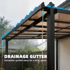 Outsunny 3.6 x 3 m Lean to Garden Pergola with PC Roof, Aluminium Frame Hardtop Gazebo Pergola with Drainage Gutters, Dark Grey - 7