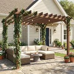 Outsunny 3 x 3 m Wooden Pergola Kit, Garden Pergola Gazebo Grape Trellis with Triangle Supports, Maple Wood-effect - 2