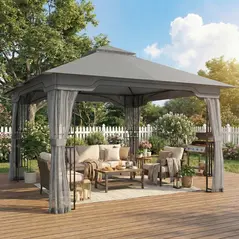 Outsunny 3.3 x 3.3 m Outdoor Garden Gazebo with Post Shelves, UPF50+ Patio Permanent Pavilion with Hook, Dark Grey - 9