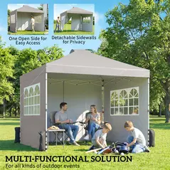 Outsunny Pop Up Gazebo Waterproof Height Adjustable Canopy with 3 Sidewalls Wheeled Bag for Parties 3 x 3 m Grey - 4