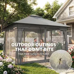 Outsunny 3.3 x 3.3 m Outdoor Garden Gazebo with Post Shelves, UPF50+ Patio Permanent Pavilion with Hook, Dark Grey - 6