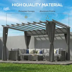 Outsunny 3.6 x 3 m Pergola with Retractable Roof Canopy, Curtains, Aluminium Garden Pergola Gazebo Sun Shade Shelter, Dark Grey - 4