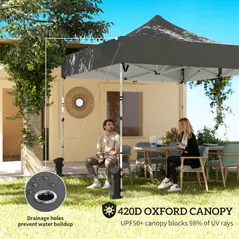 Outsunny 3 x 3 m Pop Up Gazebo with Sidewalls, UPF50+ Heavy Duty Garden Party Tent Marquee with Wheeled Carry Bag, Dark Grey - 5
