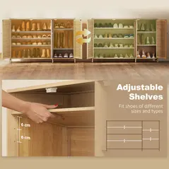 HOMCOM Bamboo Shoe Cabinet with Louvered Doors, 18 Pairs Shoe Storage Cabinet with Adjustable Shelves for Hallway, Natural - 6
