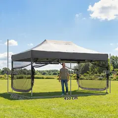Outsunny 3 x 4.5 m Pop Up Gazebo with Mesh Nettings, UPF50+ Heavy Duty Outdoor Garden Party Tent Marquee, Dark Grey - 3