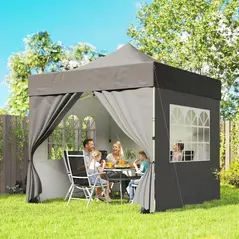 Outsunny 3 x 3 m Pop Up Gazebo with Sidewalls, UPF50+ Heavy Duty Garden Party Tent Marquee with Wheeled Carry Bag, Dark Grey - 2