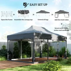 Outsunny 3 x 4.5 m Pop Up Gazebo with Mesh Nettings, UPF50+ Heavy Duty Outdoor Garden Party Tent Marquee, Dark Grey - 8