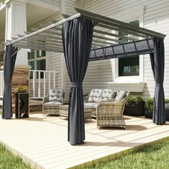 Outsunny 3.6 x 3 m Pergola with Retractable Roof Canopy, Curtains, Aluminium Garden Pergola Gazebo Sun Shade Shelter, Dark Grey - 9