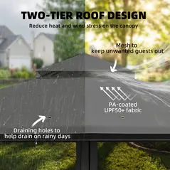 Outsunny 3.3 x 3.3 m Outdoor Garden Gazebo with Post Shelves, UPF50+ Patio Permanent Pavilion with Hook, Dark Grey - 4