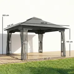 Outsunny 3.3 x 3.3 m Outdoor Garden Gazebo with Post Shelves, UPF50+ Patio Permanent Pavilion with Hook, Dark Grey - 3