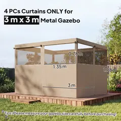 Outsunny 4 Pack Replacement Gazebo Curtains Privacy Panel for Most 3 x 3 m Gazebo, Outdoor Shelter Sidewalls, Khaki - 3