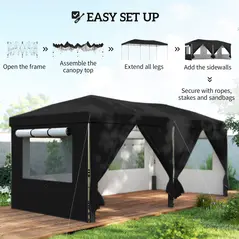 Outsunny 3 x 6 m Pop Up Canopy with UV50+ Protection Garden Gazebo with 6 Sidewalls, Black - 8