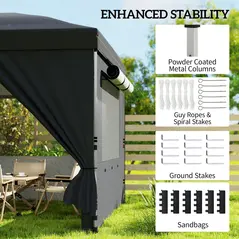 Outsunny 3 x 6 m Pop Up Canopy with UV50+ Protection Garden Gazebo with 6 Sidewalls, Black - 7