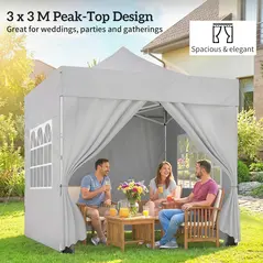 Outsunny 3 x 3 m Pop Up Gazebo with Sidewalls, UPF50+ Heavy Duty Garden Party Tent Marquee with Wheeled Carry Bag, Silver Grey - 4