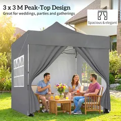 Outsunny 3 x 3 m Pop Up Gazebo with Sidewalls, UPF50+ Heavy Duty Garden Party Tent Marquee with Wheeled Carry Bag, Dark Grey - 4