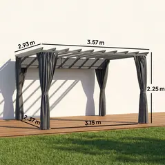 Outsunny 3.6 x 3 m Pergola with Retractable Roof Canopy, Curtains, Aluminium Garden Pergola Gazebo Sun Shade Shelter, Dark Grey - 3