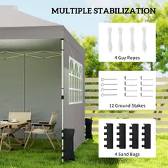 Outsunny Pop Up Gazebo Waterproof Height Adjustable Canopy with 3 Sidewalls Wheeled Bag for Parties 3 x 3 m Grey - 6