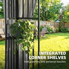 Outsunny 3.3 x 3.3 m Outdoor Garden Gazebo with Post Shelves, UPF50+ Patio Permanent Pavilion with Hook, Dark Grey - 5