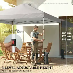 Outsunny Pop Up Gazebo Waterproof Height Adjustable Canopy with 3 Sidewalls Wheeled Bag for Parties 3 x 3 m Grey - 7