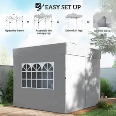 Outsunny 3 x 3 m Pop Up Gazebo with Sidewalls, UPF50+ Heavy Duty Garden Party Tent Marquee with Wheeled Carry Bag, Silver Grey - 8