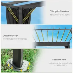 Outsunny 3.6 x 3 m Pergola with Retractable Roof Canopy, Curtains, Aluminium Garden Pergola Gazebo Sun Shade Shelter, Dark Grey - 7