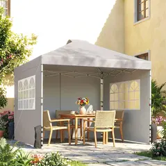 Outsunny Pop Up Gazebo Waterproof Height Adjustable Canopy with 3 Sidewalls Wheeled Bag for Parties 3 x 3 m Grey - 2