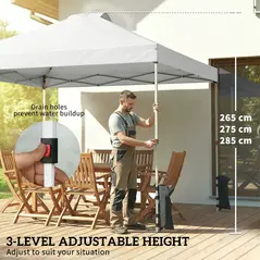 Outsunny Pop Up Gazebo Waterproof Height Adjustable Canopy with 3 Sidewalls Wheeled Bag for Parties 3 x 3 m White - 7