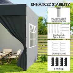 Outsunny 3 x 3 m Pop Up Gazebo with Sidewalls, UPF50+ Heavy Duty Garden Party Tent Marquee with Wheeled Carry Bag, Dark Grey - 7