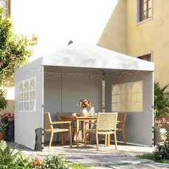 Outsunny Pop Up Gazebo Waterproof Height Adjustable Canopy with 3 Sidewalls Wheeled Bag for Parties 3 x 3 m White - 2