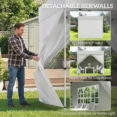Outsunny 3 x 3 m Pop Up Gazebo with Sidewalls, UPF50+ Heavy Duty Garden Party Tent Marquee with Wheeled Carry Bag, Silver Grey - 6