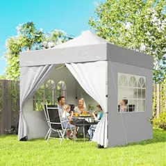 Outsunny 3 x 3 m Pop Up Gazebo with Sidewalls, UPF50+ Heavy Duty Garden Party Tent Marquee with Wheeled Carry Bag, Silver Grey - 2