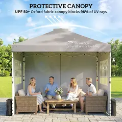 Outsunny Pop Up Gazebo Waterproof Height Adjustable Canopy with 3 Sidewalls Wheeled Bag for Parties 3 x 3 m Grey - 5
