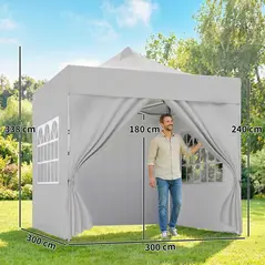 Outsunny 3 x 3 m Pop Up Gazebo with Sidewalls, UPF50+ Heavy Duty Garden Party Tent Marquee with Wheeled Carry Bag, Silver Grey - 3