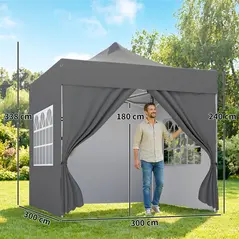 Outsunny 3 x 3 m Pop Up Gazebo with Sidewalls, UPF50+ Heavy Duty Garden Party Tent Marquee with Wheeled Carry Bag, Dark Grey - 3