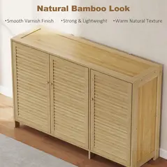 HOMCOM Bamboo Shoe Cabinet with Louvered Doors, 18 Pairs Shoe Storage Cabinet with Adjustable Shelves for Hallway, Natural - 5