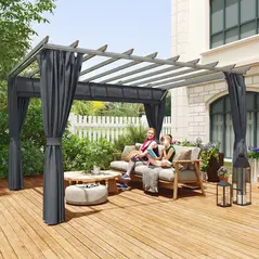 Outsunny 3.6 x 3 m Pergola with Retractable Roof Canopy, Curtains, Aluminium Garden Pergola Gazebo Sun Shade Shelter, Dark Grey - 8