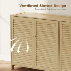 HOMCOM Bamboo Shoe Cabinet with Louvered Doors, 18 Pairs Shoe Storage Cabinet with Adjustable Shelves for Hallway, Natural - 7