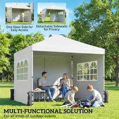 Outsunny Pop Up Gazebo Waterproof Height Adjustable Canopy with 3 Sidewalls Wheeled Bag for Parties 3 x 3 m White - 4