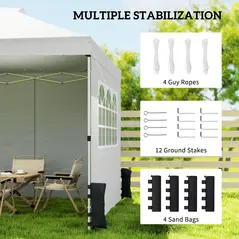 Outsunny Pop Up Gazebo Waterproof Height Adjustable Canopy with 3 Sidewalls Wheeled Bag for Parties 3 x 3 m White - 6