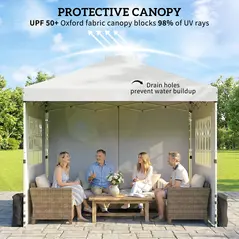 Outsunny Pop Up Gazebo Waterproof Height Adjustable Canopy with 3 Sidewalls Wheeled Bag for Parties 3 x 3 m White - 5