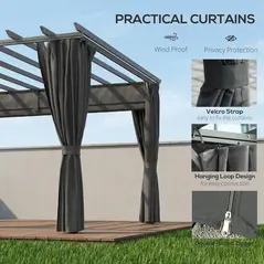 Outsunny 3.6 x 3 m Pergola with Retractable Roof Canopy, Curtains, Aluminium Garden Pergola Gazebo Sun Shade Shelter, Dark Grey - 5