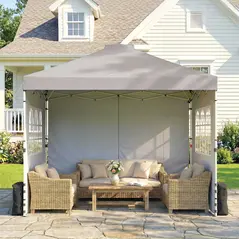 Outsunny Pop Up Gazebo Waterproof Height Adjustable Canopy with 3 Sidewalls Wheeled Bag for Parties 3 x 3 m Grey - 9