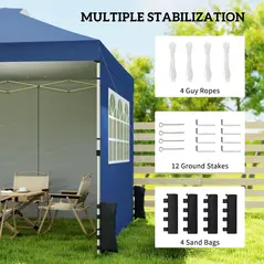 Outsunny Pop Up Gazebo Waterproof Height Adjustable Canopy with 3 Sidewalls Wheeled Bag for Parties 3 x 3 m Dark Blue - 6