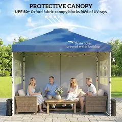 Outsunny Pop Up Gazebo Waterproof Height Adjustable Canopy with 3 Sidewalls Wheeled Bag for Parties 3 x 3 m Dark Blue - 5