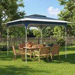 Outsunny 3.5 x 3.5 m Pop Up Gazebo with One-Push Setup, UPF50+ Double Tier Garden Party Tent Marquee with Carry Bag, Blue - 2