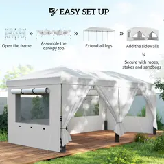 Outsunny 3 x 6 m Pop Up Canopy with UV50+ Protection Garden Gazebo with 6 Sidewalls, White - 8
